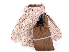 CeLaVi regntøj bukser og jakke med fleecefoer peach whip blomster